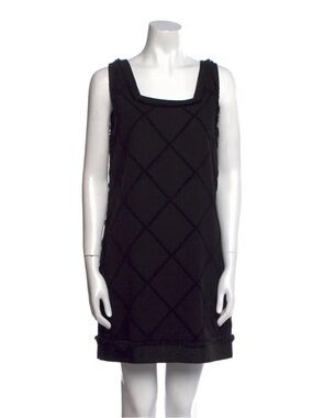 CHANEL Black Diamond-Texture Sleeveless Mini Shift Dress